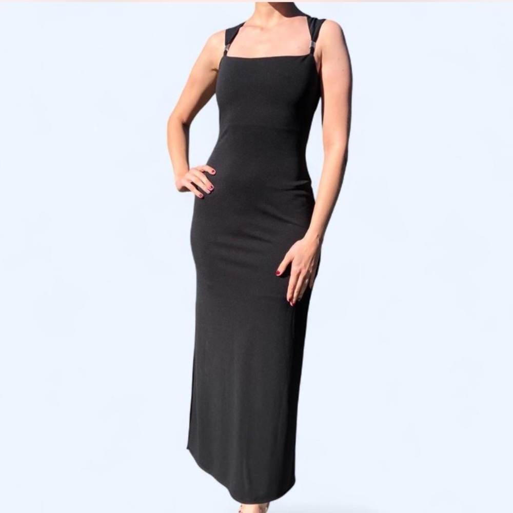 WHBM 90s Black Maxi Dress with Square Neckline size XS